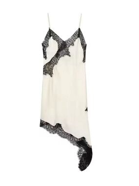 NWT - Lace Silk Slip Dress White & Black - Mini Dress - Y2K-Bohemian Zara Like